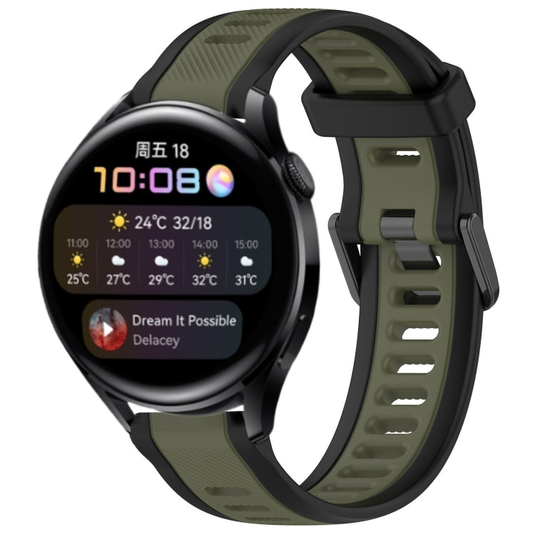 For Huawei Watch 3 22mm Two Color Textured Silicone Watch Band(Green+Black)