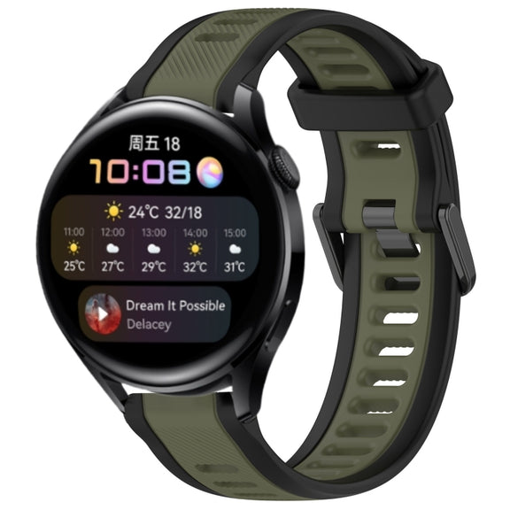 For Huawei Watch 3 22mm Two Color Textured Silicone Watch Band(Green+Black)