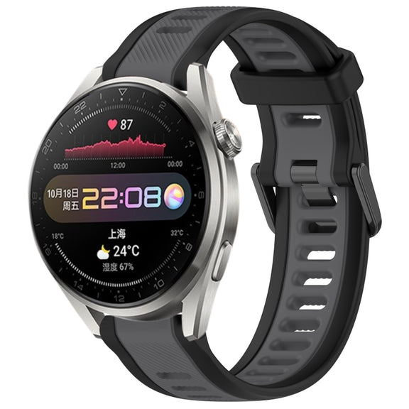 For Huawei Watch 3 Pro 22mm Two Color Textured Silicone Watch Band(Grey+Black)