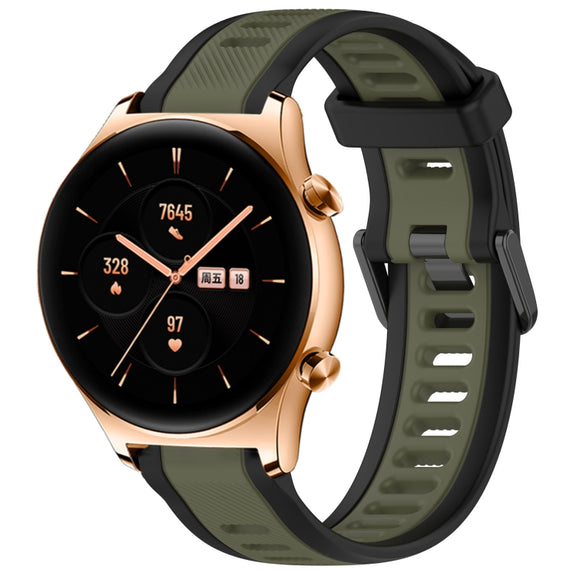 For Honor Watch GS 3 22mm Two Color Textured Silicone Watch Band(Green+Black)