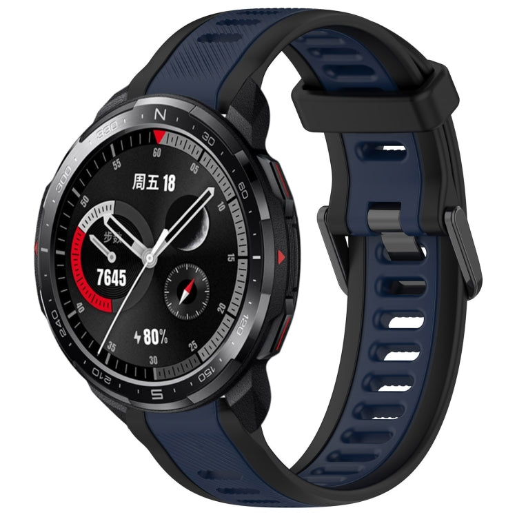 For Honor Watch GS Pro 22mm Two Color Textured Silicone Watch Band(Midnight Blue+Black)