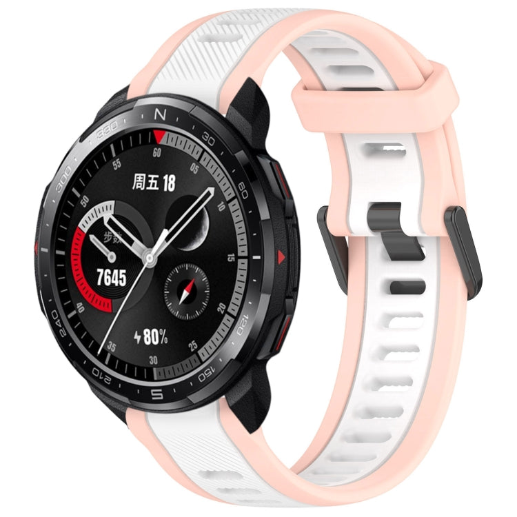 For Honor Watch GS Pro 22mm Two Color Textured Silicone Watch Band(White+Pink)