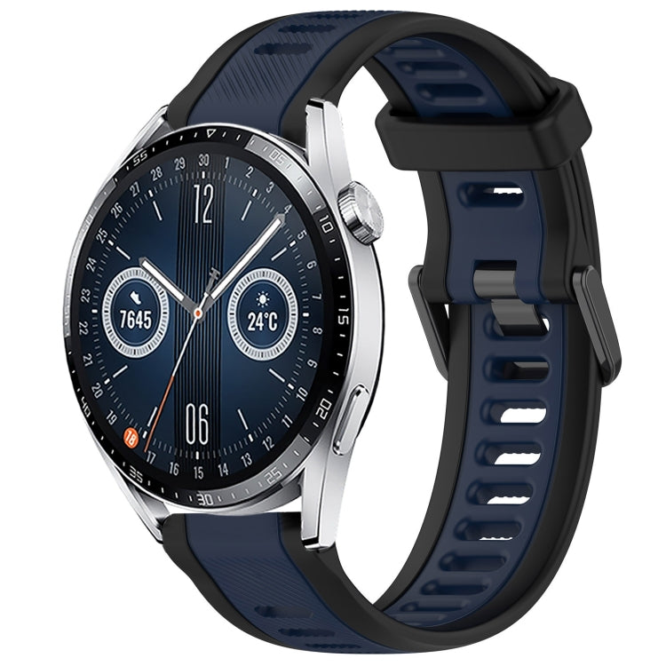 For Huawei Watch GT3 42mm 20mm Two Color Textured Silicone Watch Band(Midnight Blue+Black)
