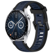 For Huawei Watch GT3 42mm 20mm Two Color Textured Silicone Watch Band(Midnight Blue+Black)