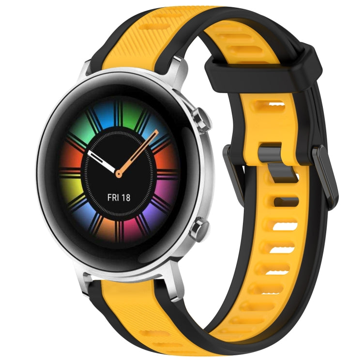 For Huawei Watch GT2 42mm 20mm Two Color Textured Silicone Watch Band(Yellow+Black)