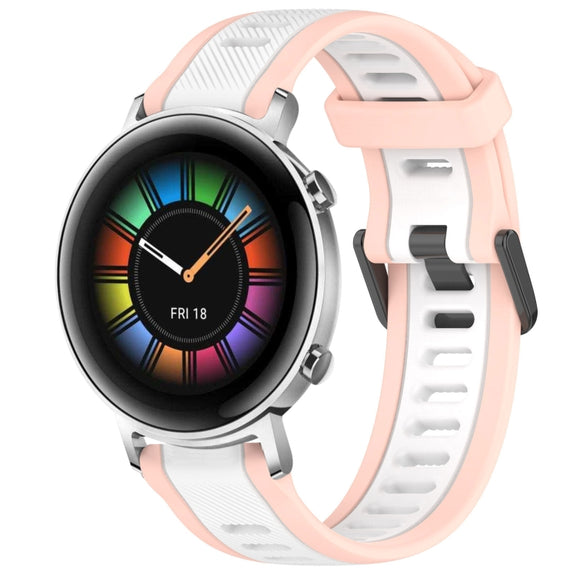 For Huawei Watch GT2 42mm 20mm Two Color Textured Silicone Watch Band(White+Pink)