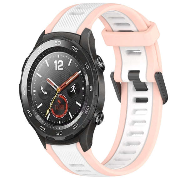 For Huawei Watch 2 20mm Two Color Textured Silicone Watch Band(White+Pink)