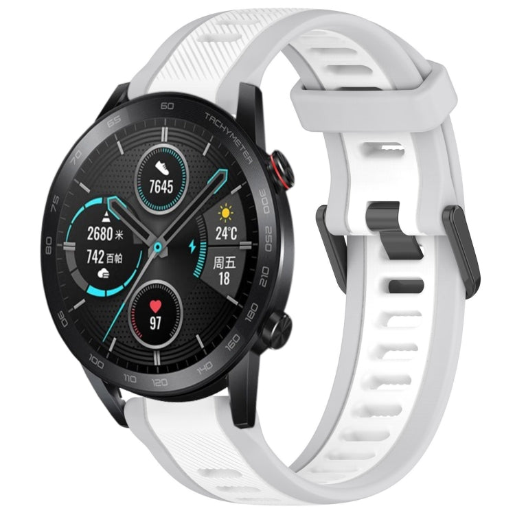 For Honor MagicWatch2 42mm 20mm Two Color Textured Silicone Watch Band(White+Grey)