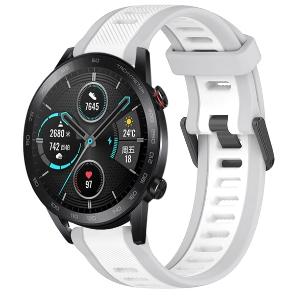 For Honor MagicWatch2 42mm 20mm Two Color Textured Silicone Watch Band(White+Grey)