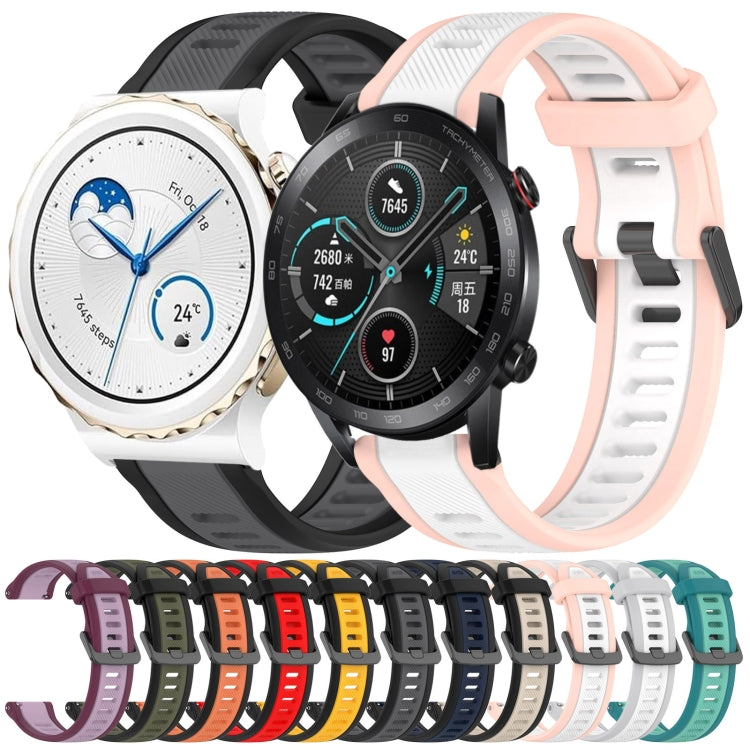 For Huawei Watch GT2 42mm 20mm Two Color Textured Silicone Watch Band(Green+Black)