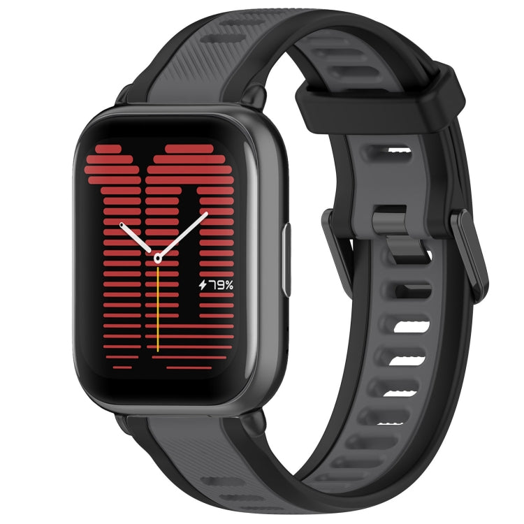 For Amazfit Active 20mm Two-Color Textured Silicone Watch Band(Grey+Black)