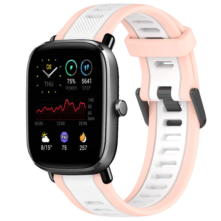 For Amazfit GTS 4 Mini 20mm Two-Color Textured Silicone Watch Band(White+Pink)