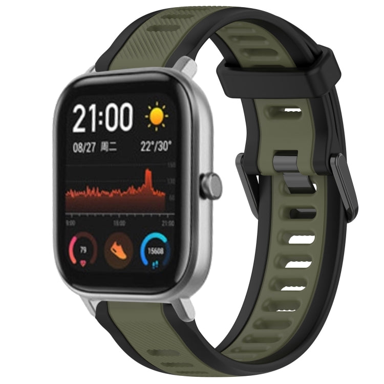 For Amazfit GTS 20mm Two-Color Textured Silicone Watch Band(Green+Black)