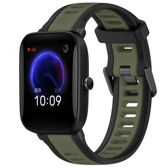 For Amazfit Pop 20mm Two-Color Textured Silicone Watch Band(Green+Black)