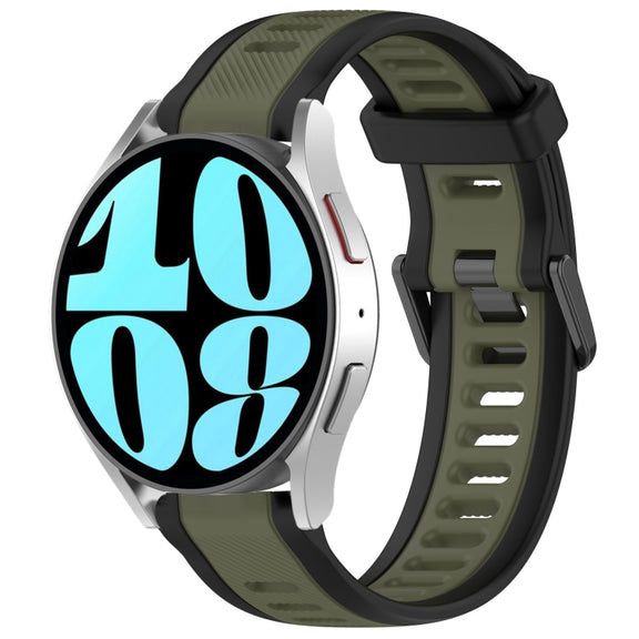 For Samsung Galaxy Watch 6 40mm 20mm Two Color Textured Silicone Watch Band(Green+Black)