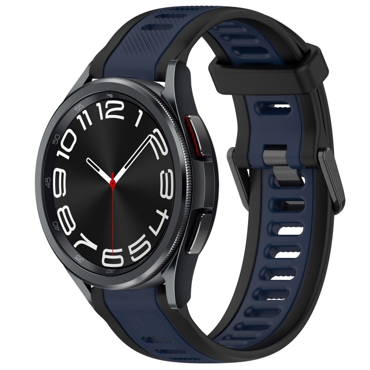 For Samsung Galaxy Watch 6 Classic 47mm 20mm Two Color Textured Silicone Watch Band(Midnight Blue+Black)