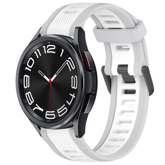 For Samsung Galaxy Watch 6 Classic 43mm 20mm Two Color Textured Silicone Watch Band(White+Grey)