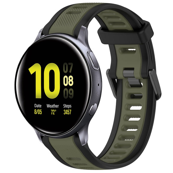 For Samsung Galaxy Watch Active 2 44mm 20mm Two Color Textured Silicone Watch Band(Green+Black)