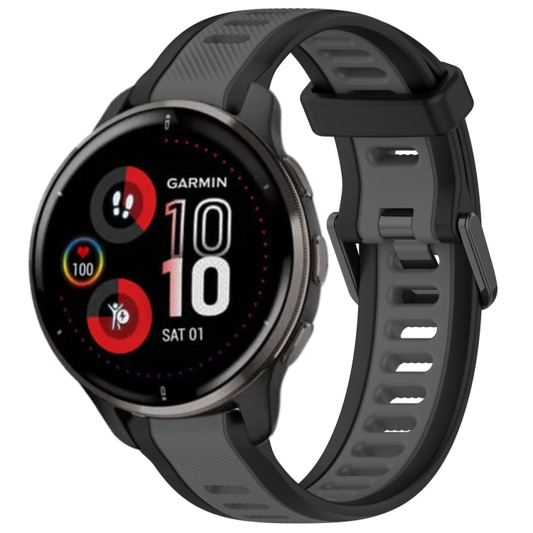 For Garmin Venu 2 Plus 20mm Two Color Textured Silicone Watch Band(Grey+Black)