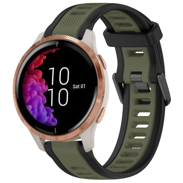 For Garmin Venu 20mm Two Color Textured Silicone Watch Band(Green+Black)