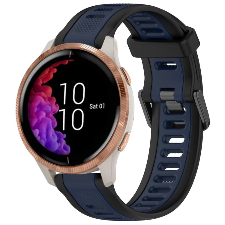 For Garmin Venu 20mm Two Color Textured Silicone Watch Band(Midnight Blue+Black)