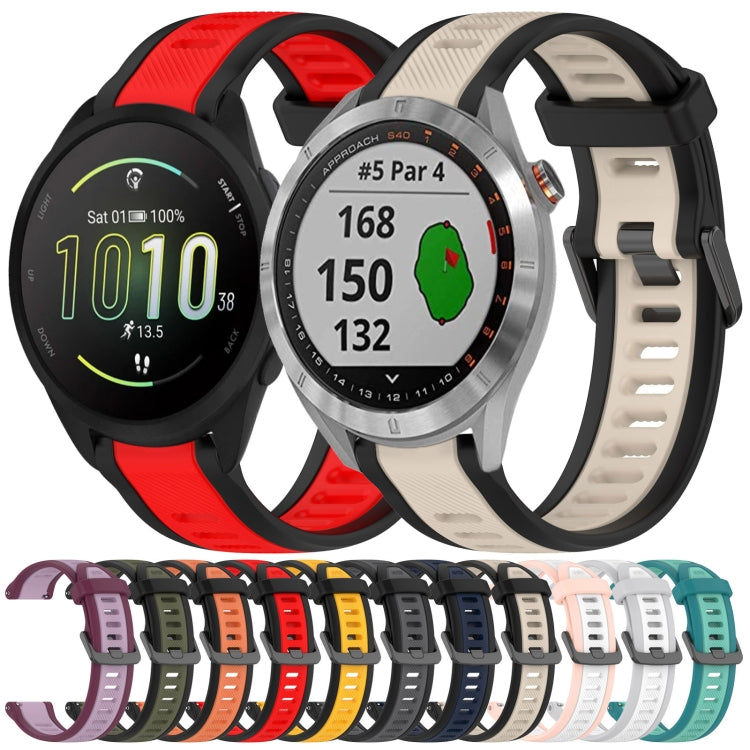 For Garmin Active 5 20mm Two Color Textured Silicone Watch Band(Midnight Blue+Black)