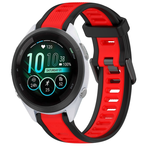 For Garmin Forerunner 265S Music 18mm Two Color Textured Silicone Watch Band(Red+Black)