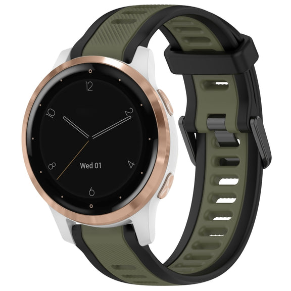 For Garmin Active S 18mm Two Color Textured Silicone Watch Band(Green+Black)