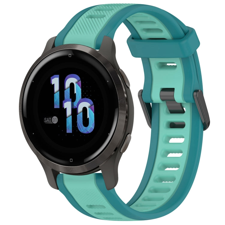 For Garmin Venu 2S 18mm Two Color Textured Silicone Watch Band(Teal)