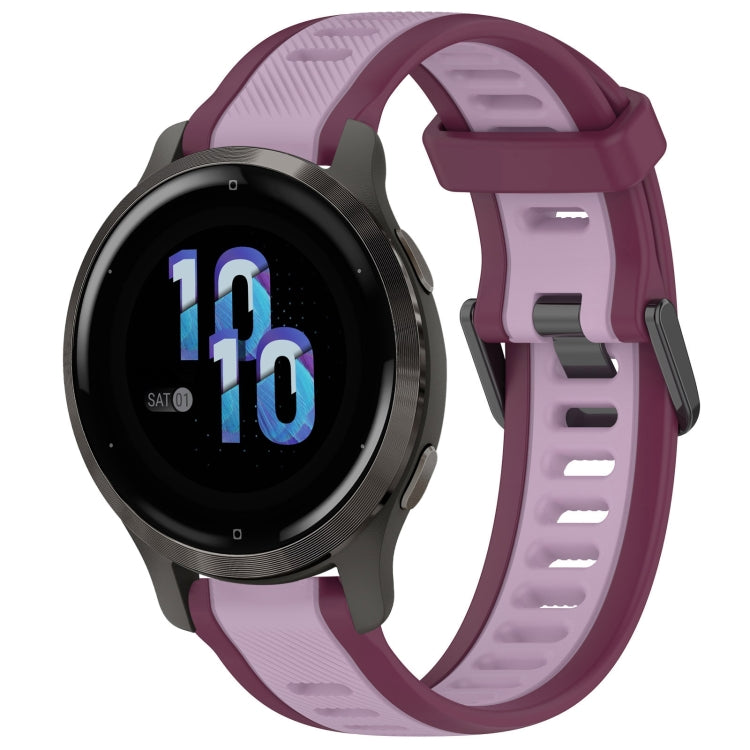 For Garmin Venu 2S 18mm Two Color Textured Silicone Watch Band(Purple)