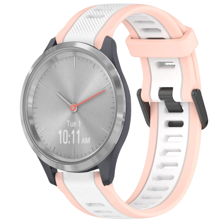 For Garmin Vivomove 3S 18mm Two Color Textured Silicone Watch Band(White+Pink)