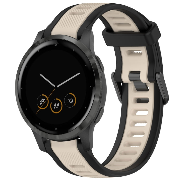 For Garmin Vivoactive 4S 18mm Two Color Textured Silicone Watch Band(Starlight + Black)
