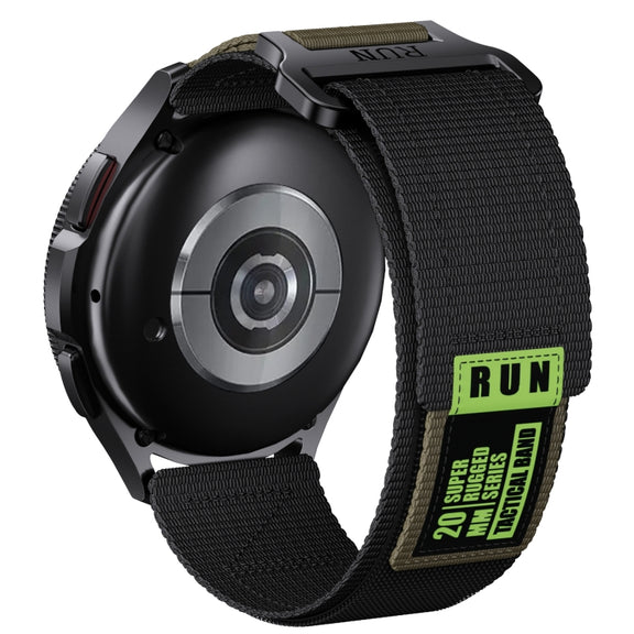 22mm Two Color Nylon Canvas Hook And Loop Fastener Watch Band(Black+Green)