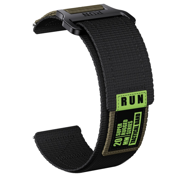22mm Two Color Nylon Canvas Hook And Loop Fastener Watch Band(Black+Green)