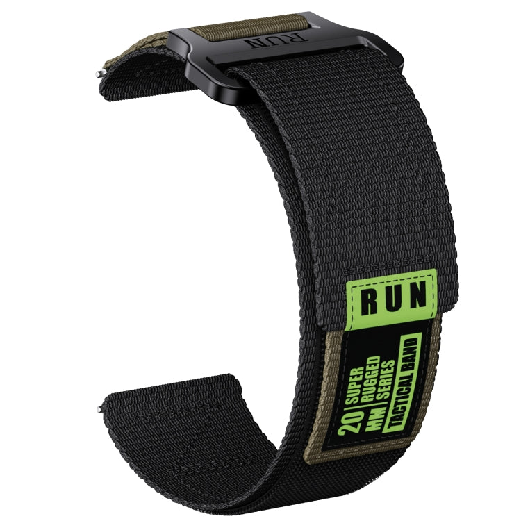 22mm Two Color Nylon Canvas Hook And Loop Fastener Watch Band(Black+Green)