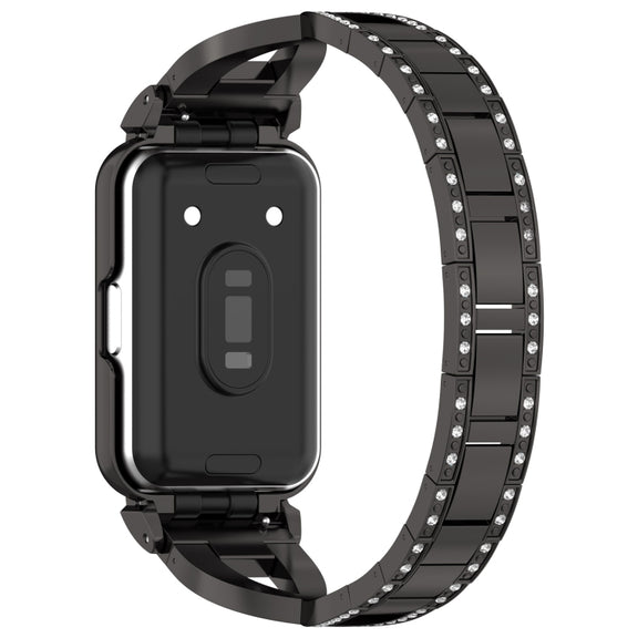For Samsung Galaxy Fit 3 X Shaped Dual Row Diamond Metal Frame Watch Band(Black)