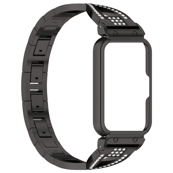 For Samsung Galaxy Fit 3 X Shaped Dual Row Diamond Metal Frame Watch Band(Black)