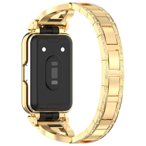For Samsung Galaxy Fit 3 X Shaped Dual Row Diamond Metal Frame Watch Band(Gold)