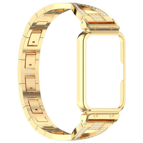 For Samsung Galaxy Fit 3 X Shaped Dual Row Diamond Metal Frame Watch Band(Gold)