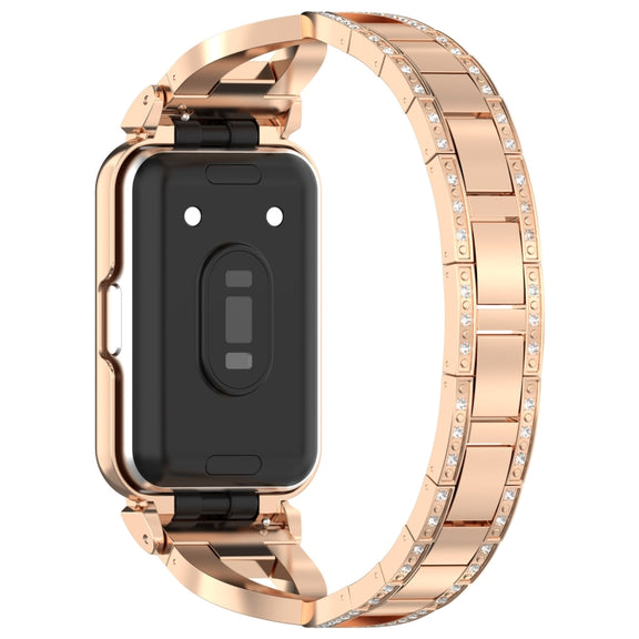 For Samsung Galaxy Fit 3 X Shaped Dual Row Diamond Metal Frame Watch Band(Rose Gold)
