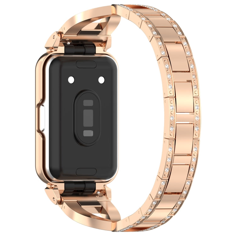 For Samsung Galaxy Fit 3 X Shaped Dual Row Diamond Metal Frame Watch Band(Rose Gold)