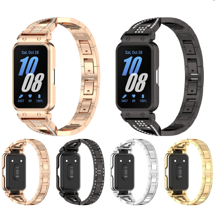 For Samsung Galaxy Fit 3 X Shaped Dual Row Diamond Metal Frame Watch Band(Black)