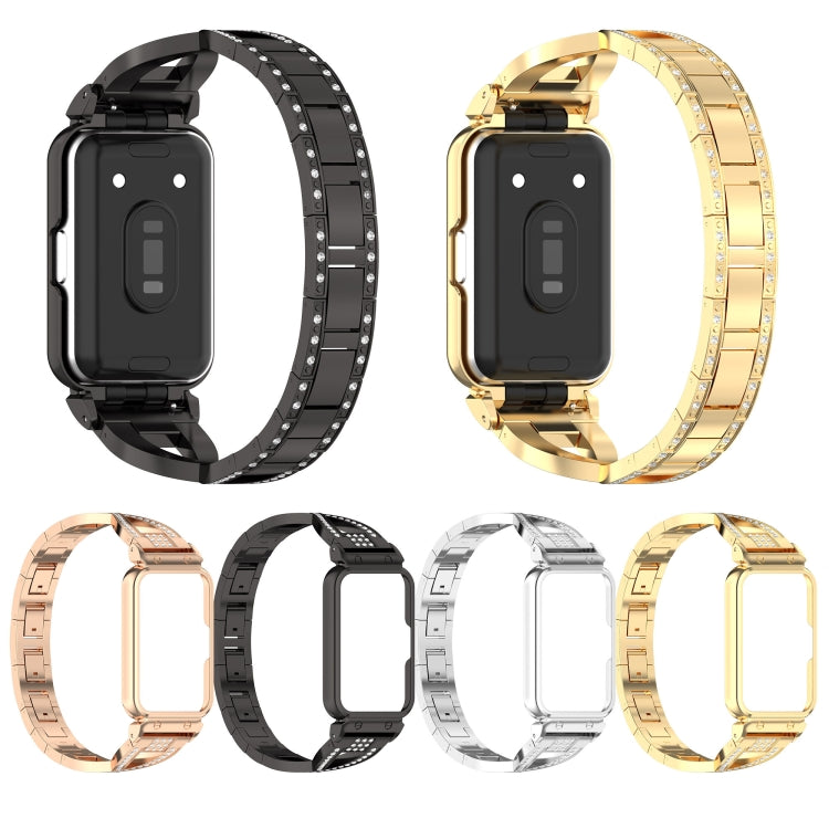For Samsung Galaxy Fit 3 X Shaped Dual Row Diamond Metal Frame Watch Band(Silver)