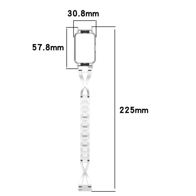 For Samsung Galaxy Fit 3 X Shaped Dual Row Diamond Metal Frame Watch Band(Silver)