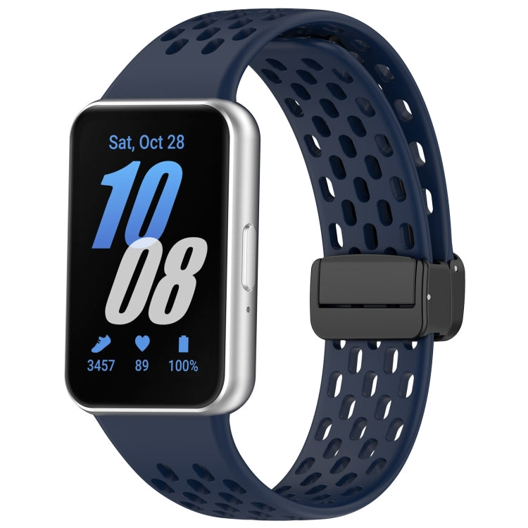 For Samsung Galaxy Fit 3 Hole Style Magnetic Folding Buckle Silicone Watch Band(Midnight Blue)
