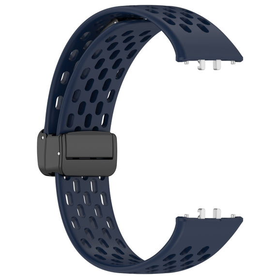 For Samsung Galaxy Fit 3 Hole Style Magnetic Folding Buckle Silicone Watch Band(Midnight Blue)