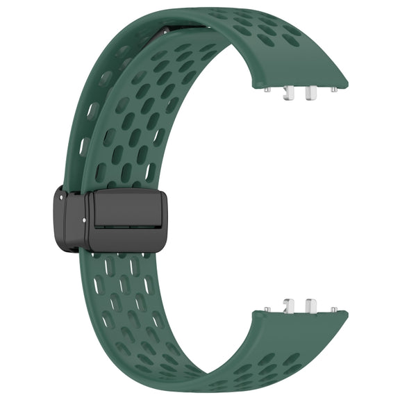 For Samsung Galaxy Fit 3 Hole Style Magnetic Folding Buckle Silicone Watch Band(Dark Green)