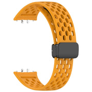 For Samsung Galaxy Fit 3 Hole Style Magnetic Folding Buckle Silicone Watch Band(Yellow)