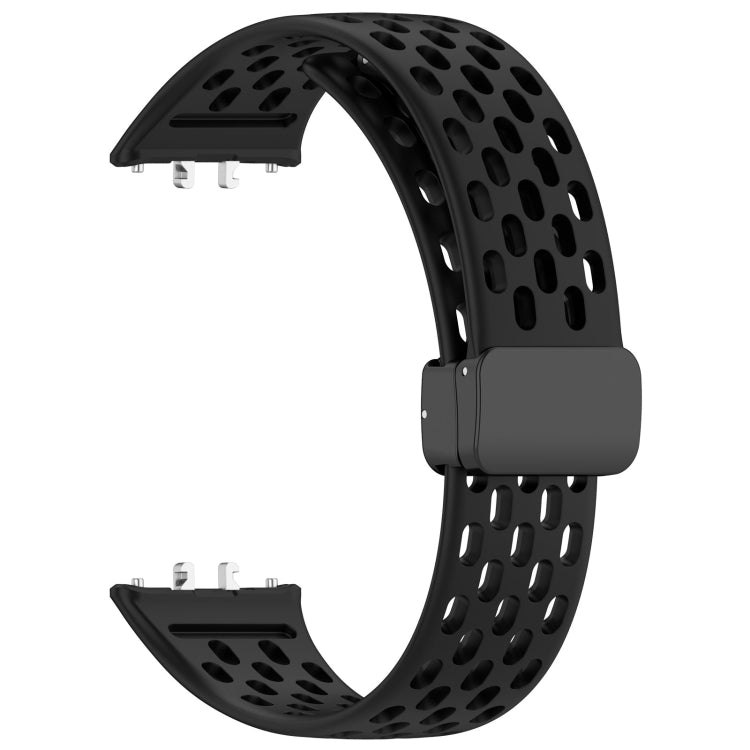 For Samsung Galaxy Fit 3 Hole Style Magnetic Folding Buckle Silicone Watch Band(Black)