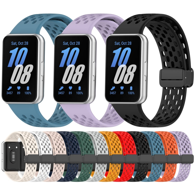 For Samsung Galaxy Fit 3 Hole Style Magnetic Folding Buckle Silicone Watch Band(Orange)